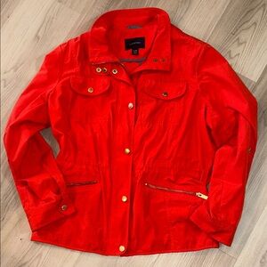 Lands' End Women's Utility Jacket Coral Red PL 14-16 Full Zip Tab Sleeve Cinched